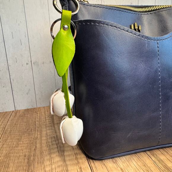 Leather White Tulip Purse Charm Genuine Leather Tulip Spring Flower Bag Charm - Picture 1 of 6